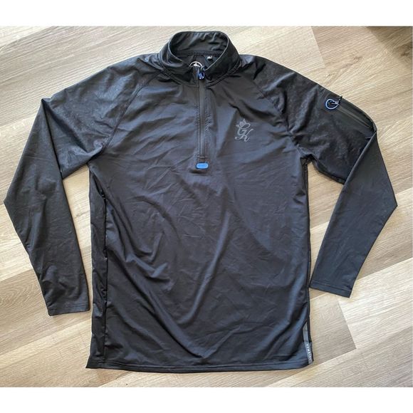 Gym King Debossed Energy 1/4 Zip Funnel Black Blue Contrast Pullover Sz Medium - Picture 2 of 13